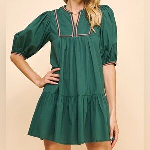 Pinch Hunter Green Mini Dress with Trim | M